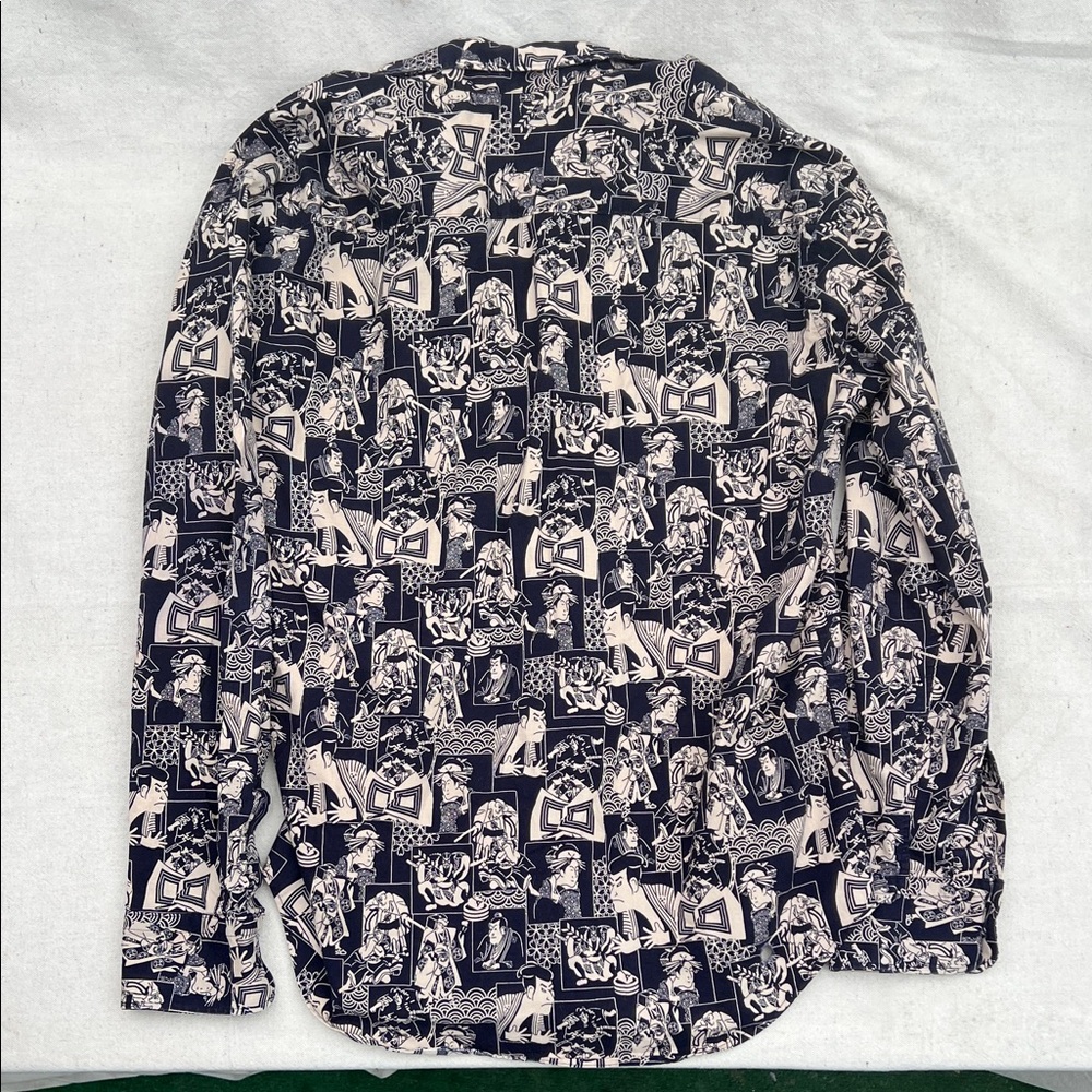 Naked & Famous Denim Navy & Cream Graphic Button-Up Shirt - Picture 4 of 5